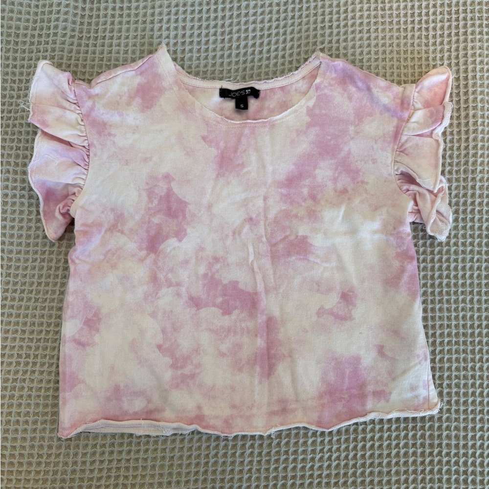 Joe's Jeans Pink and White Ruffle Sleeve Tee